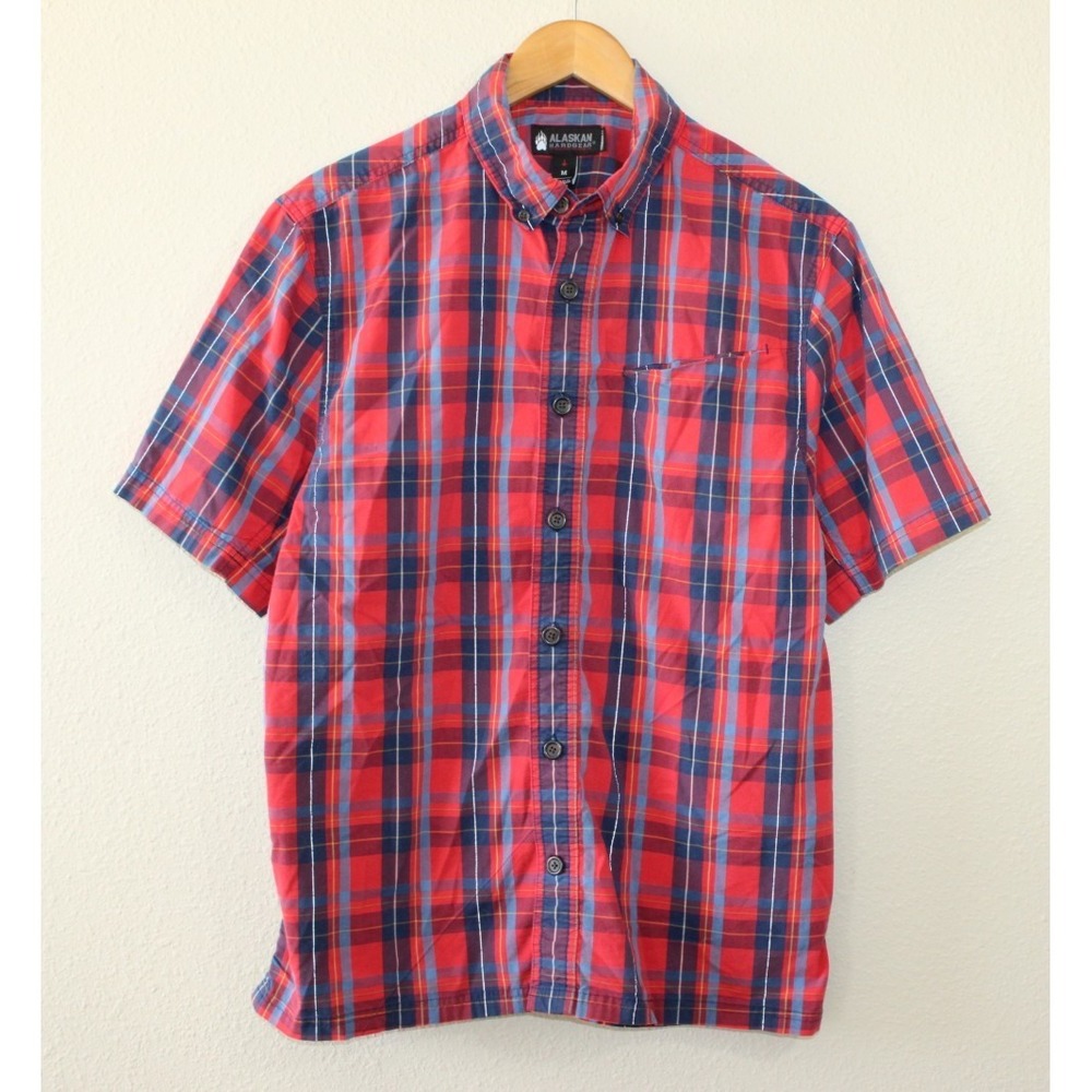 Alaskan Hardgear Mens Red Plaid Short Sleeve Button Up M
